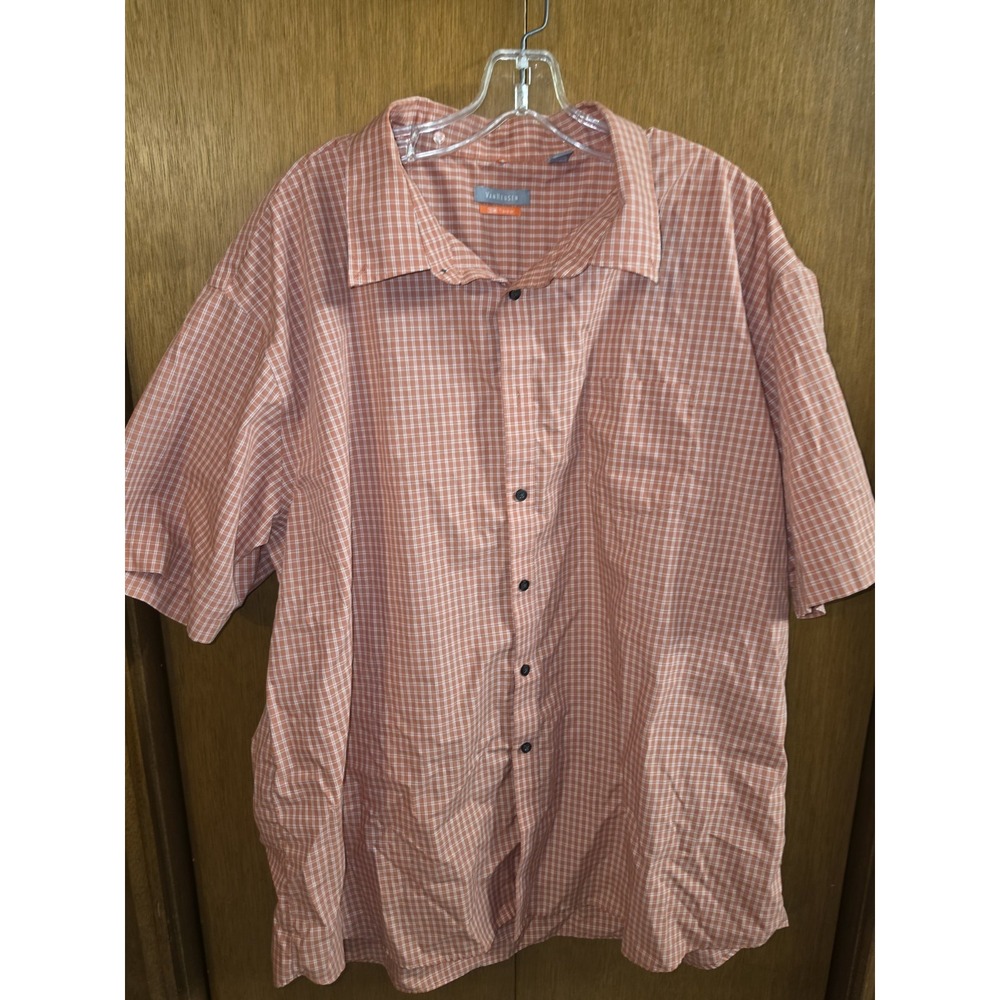 Van Heusen Men Short Sleeve Dress Shirt Orange XL Regular Fit Red 3XL Checkered